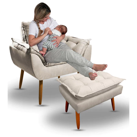 Poltrona Para Amamentação - Poltrona Decorativa - Poltrona com Puff - Poltrona Para Sala De Estar